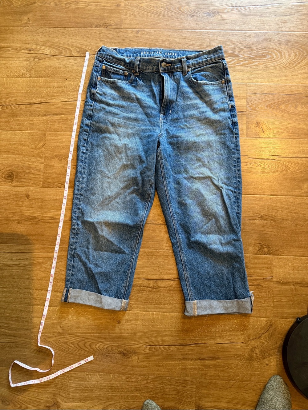 American Eagle Outfitters Cropped Cuffed Jeans - Blue Denim